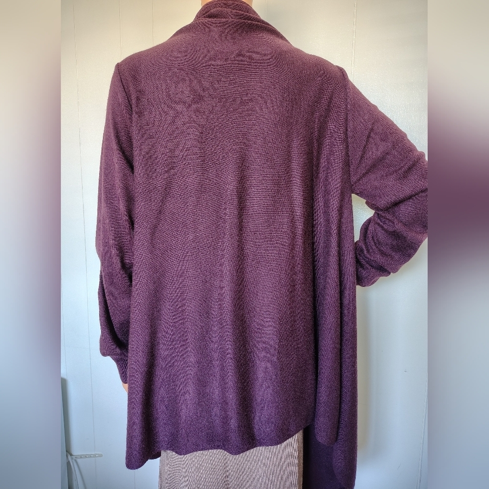 She + Sky Plum Open-Front Fringe Draped Cardigan. Size L - Picture 3 of 9